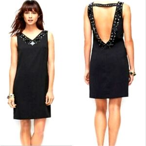 NEW Ann Taylor Signature Black Beaded Low Plunge Dress Luxury Celeb Style Summer